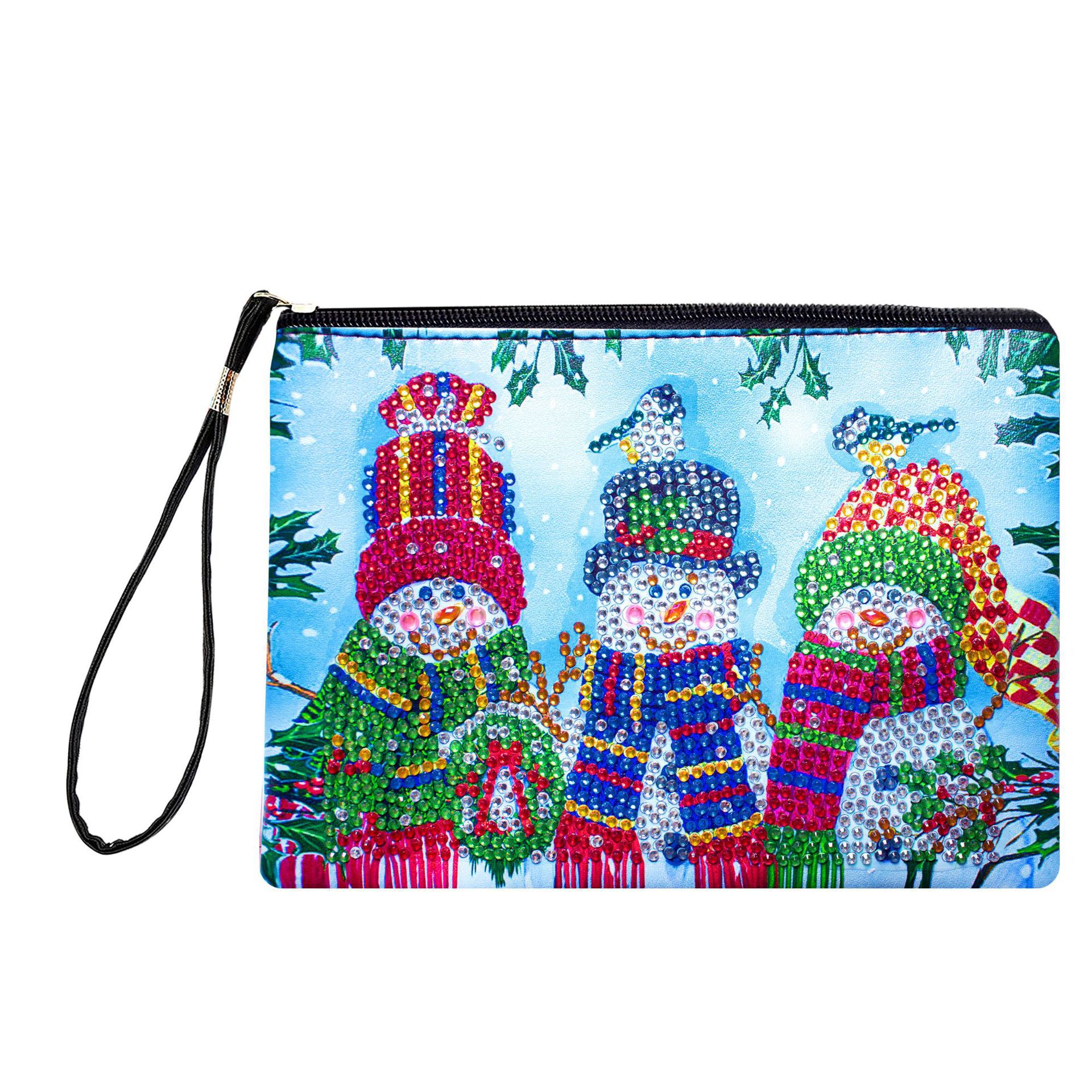 1 piece of 5D DIY diamond painted handbag makeup bag, Christmas themed handmade diamond art craft bag