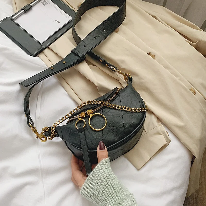 Solid Color Pu Leather Crossbody Bags For Women 2021 Round Shoulder Purses Messenger Bag Lady Chain Travel Handbags Bolsos Mujer