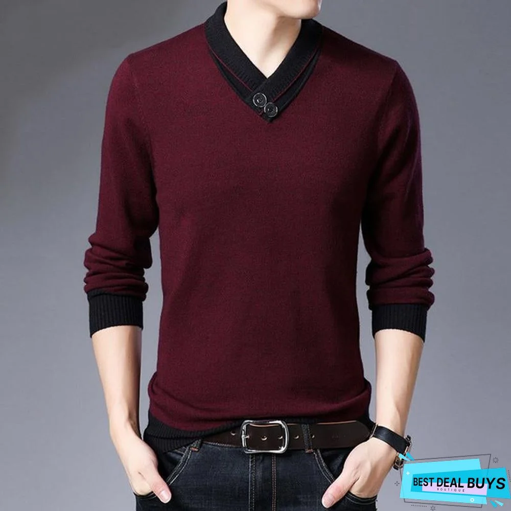Sweater Men Autumn Winter Thick Warm Cashmere Wool Pullover Men Button Turtleneck Pull Homme Knitwear Tops