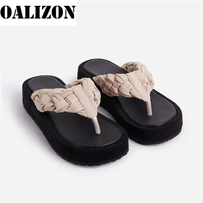 Luxury Women Woven Knitted Slippers Flip Flops Shoes Woman Casual Flat Platform Open Toe Slides Mules Flat Sandal Slippers Shoes