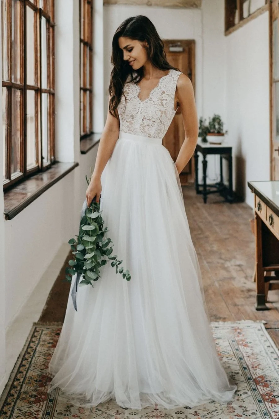 Sleeveless Lace Boho Wedding Dress PD084