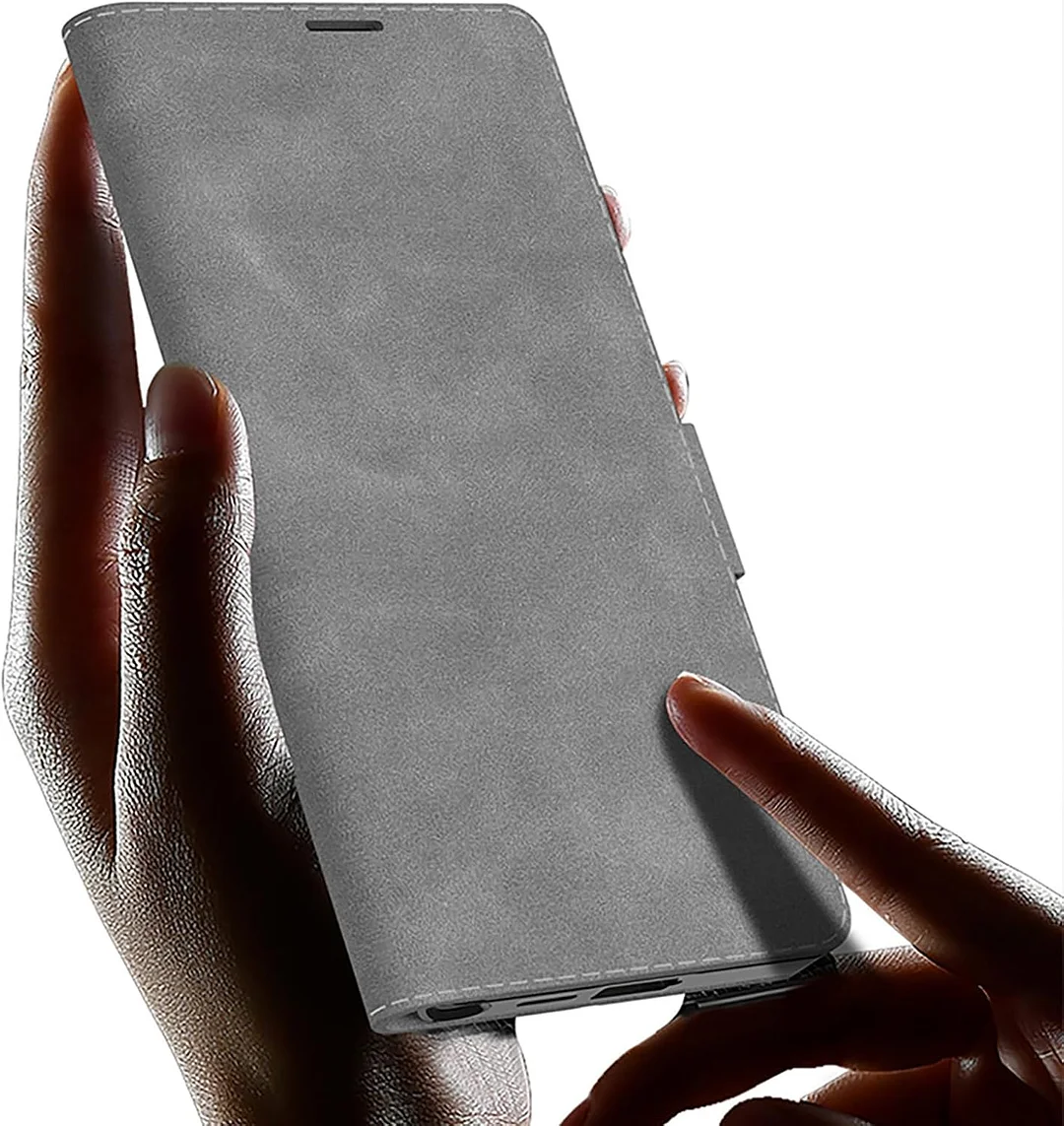 Flip Case for Samsung Galaxy S25 Ultra, Electroplated Leather Cover with Card Holder Magnetic Closure Shockproof Wallet Case,Black,S25 Ultra (S25 Ultra,Gray)