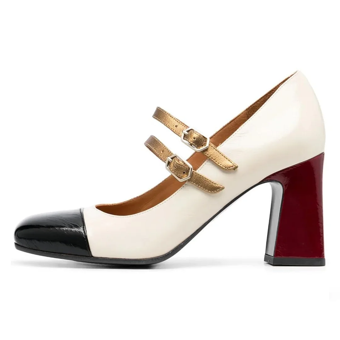 Patent Leather Square Toe Double Strap Colorful Mary Jane Pumps