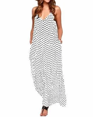 Women Summer  Deep V Sexy Large Swing Dress Loose Wave Multi-color Optional Strap Dress