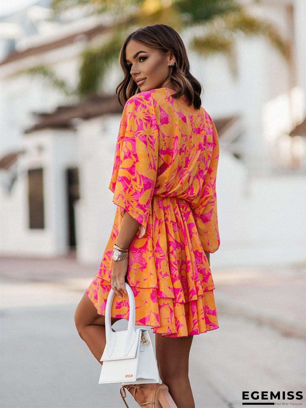 Fashionable Printed Wave Sleeve Dress for Women | EGEMISS