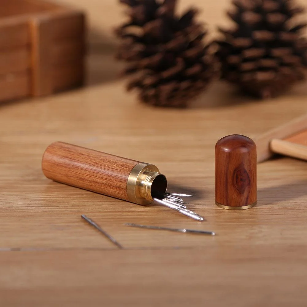 Agujas de coser a mano caja de madera bordado soporte remendar recipiente de botella