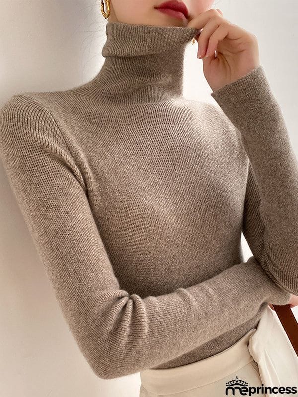 Simple Skinny Long Sleeves Solid Color Sweater Tops