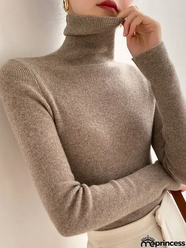 Simple Skinny Long Sleeves Solid Color Sweater Tops