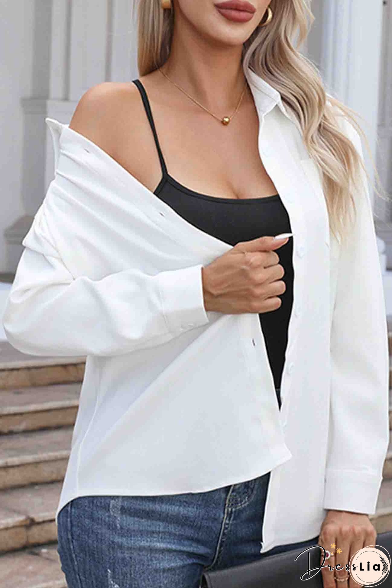 Corduroy Button Up Long Sleeve Blouse