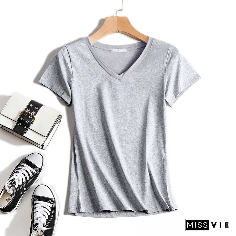 High Quality Plain T Shirt Women Cotton Elastic Basic T-Shirts Summer Tops Short Sleeve T-Shirt Women Tees Plus Size S-5Xl