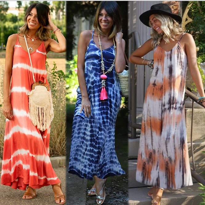 Summer Printed Tie-dyed Suspender Long Dress Boutique