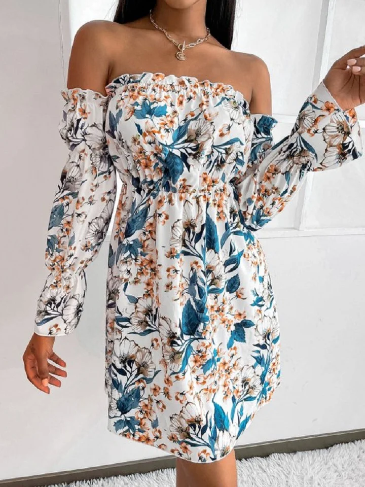 Chest-wrapped Commuter Print Dress | EGEMISS