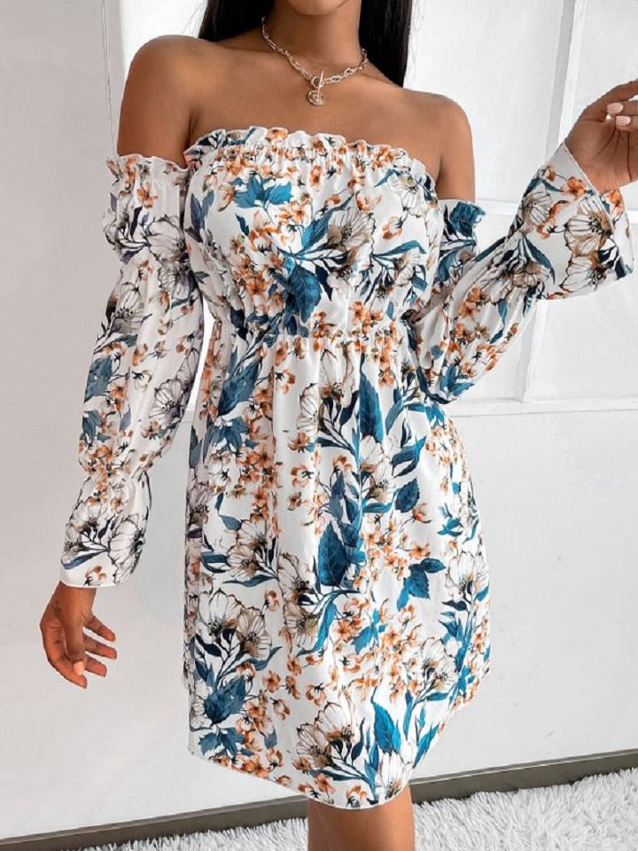 Chest-wrapped Commuter Print Dress | EGEMISS