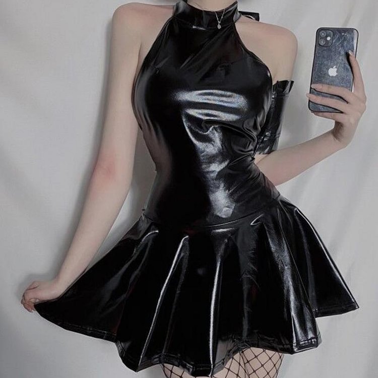 PU Leather Backless Sexy Dress - Modakawa
