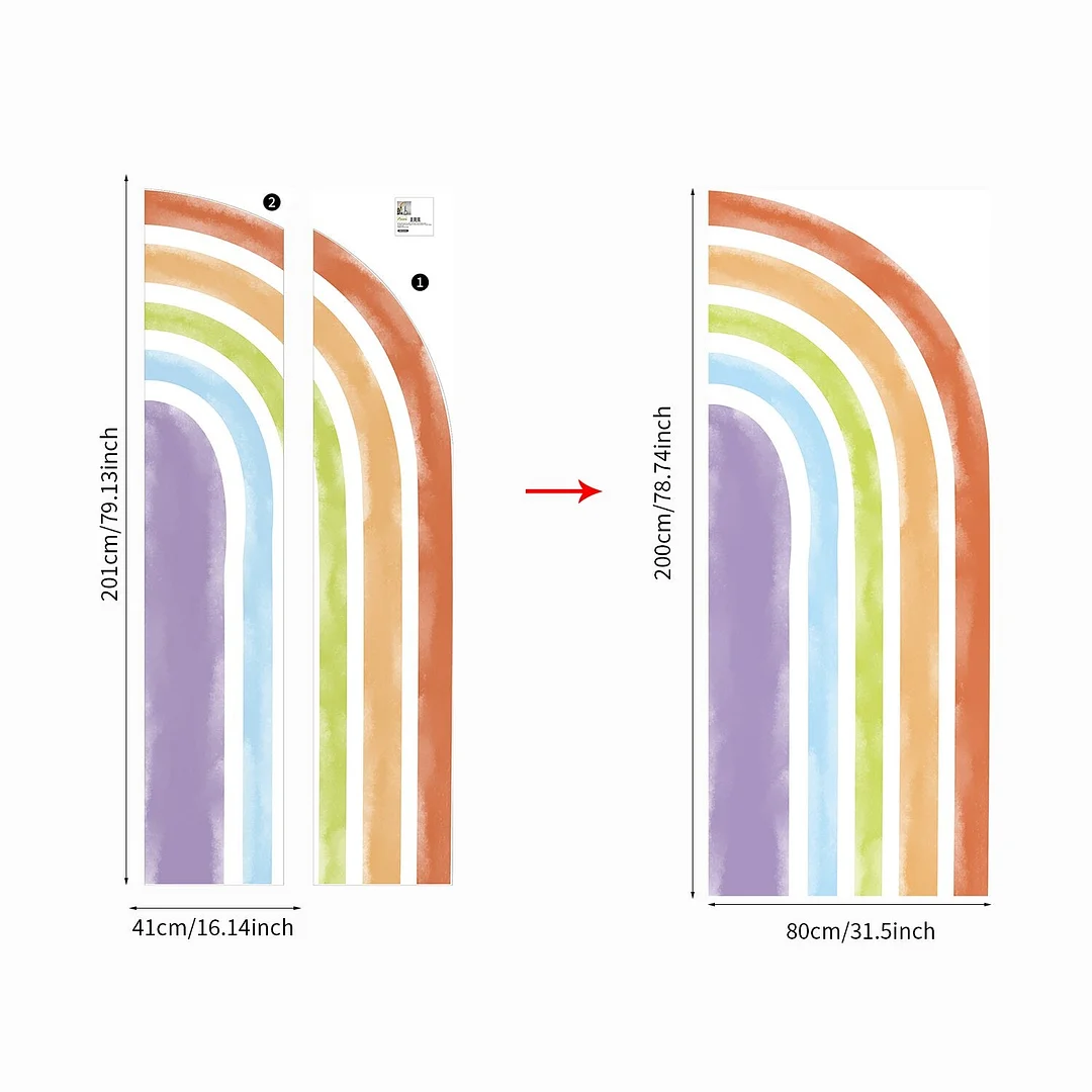 Large Watercolour Rainbow Wall Stickers for Kids Room Living Room Nursery Home Decor Colorful Rainbow Mural Self-adhesive Fabric