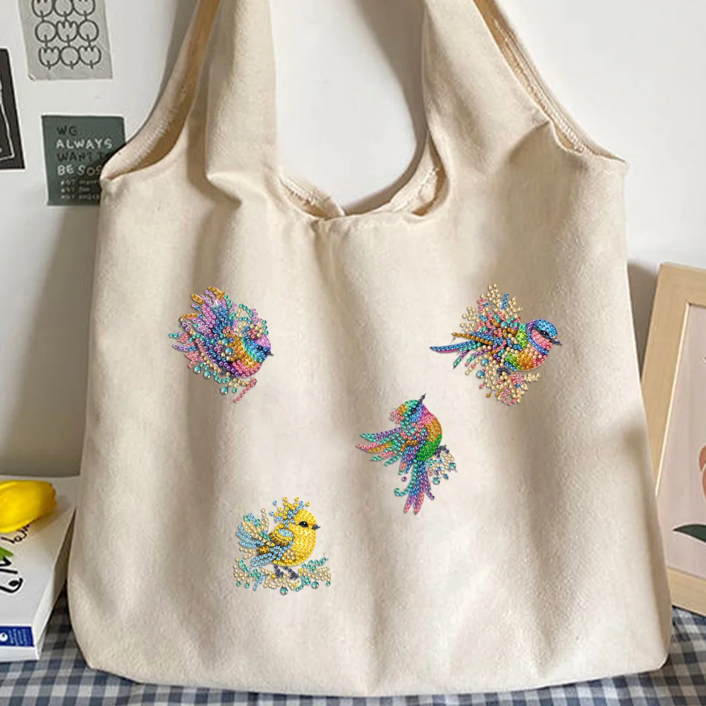 4Pcs DIY Colorful Bird Diamond Painting Brooch DIY Diamond Badge Pins for Art Crafts