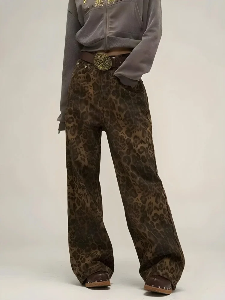 Brownm Leopard Straight Leg Pants