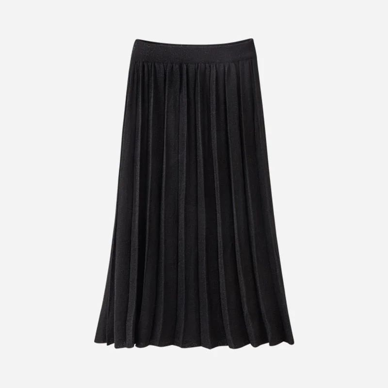 Marwin 2020 New-Coming Winter Solid Pleated Knitted Skirt A-Line Mid-Calf Empire High Street Style Women Winter Skirt