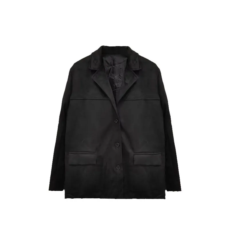 Uveng Uveng Autumn And Winter New Women's Wear Temperament Retro Brown Loose Pocket Long Sleeve Suit Jacket Female