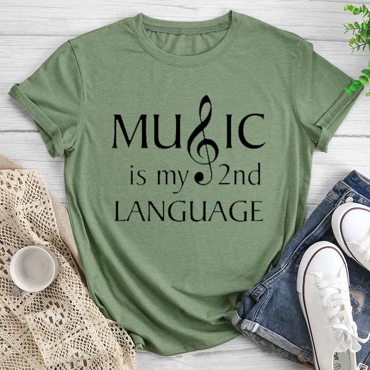 MUSIC Is My 2nd Language Round Neck T-shirt