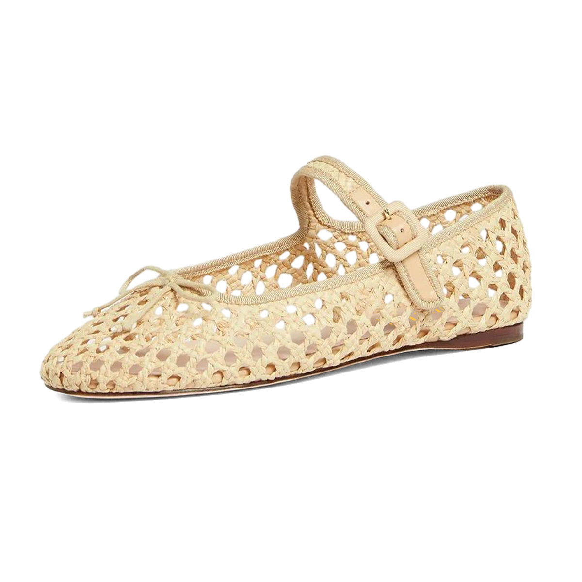 Beige Cut Out Round Toe Buckled Strappy Flat Mary Jane Shoes with Bow Nicepairs