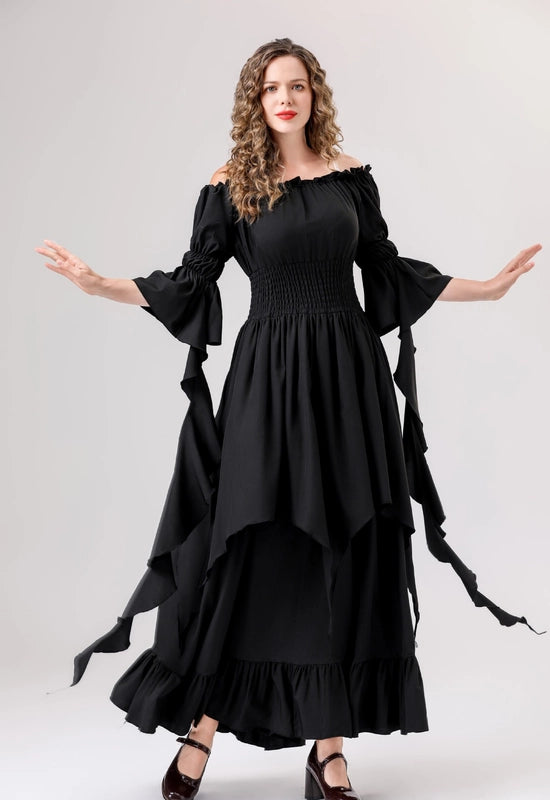 Halloween Medieval Renaissance Retro Dress Square Collar Bundle Waist Dress Stage Performance Costume