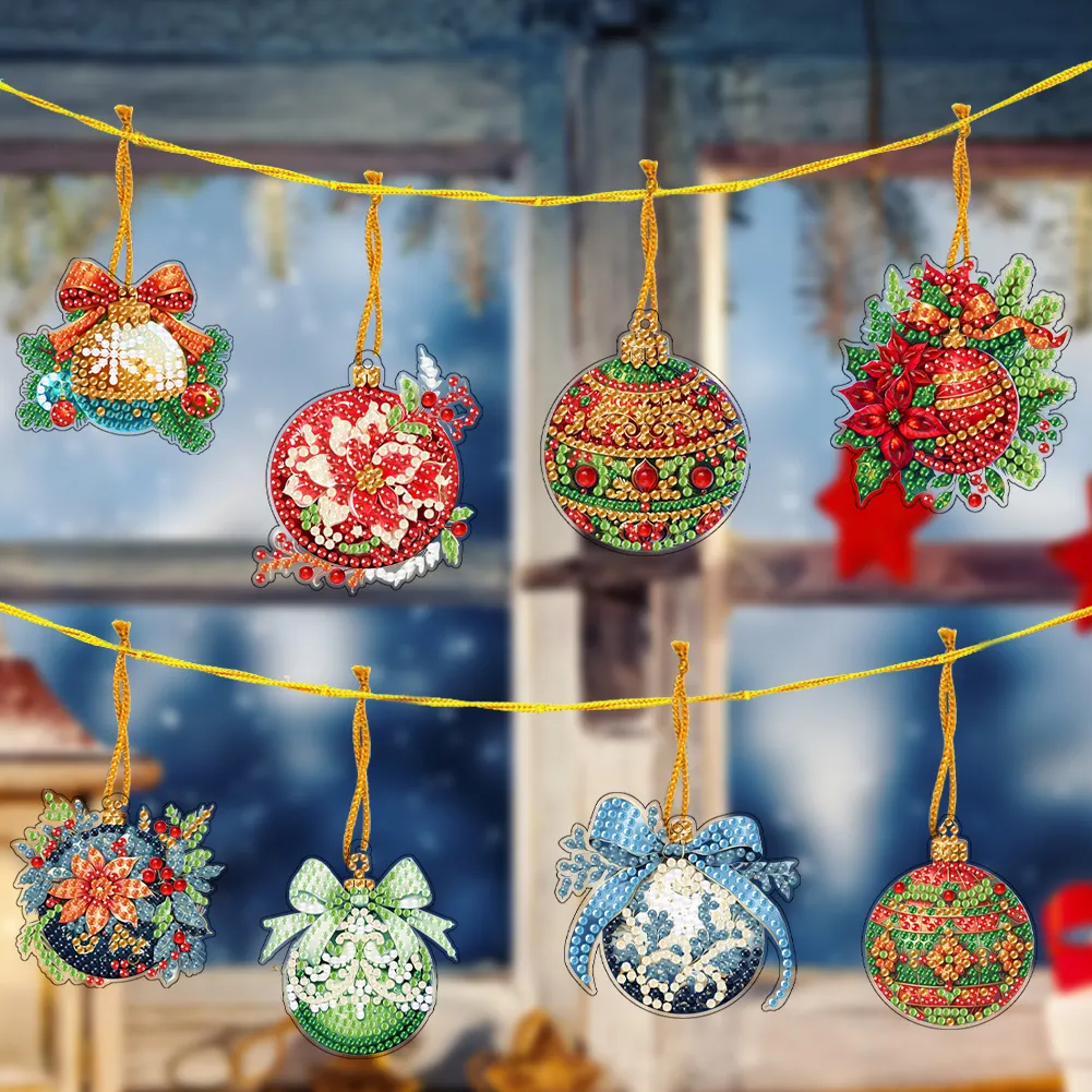 5D DIY 8Pcs Christmas Bells Diamond Painting Christmas Tree Pendant for Xmas Tree 