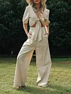 Solid Color Half Sleeves Two Piece Suits