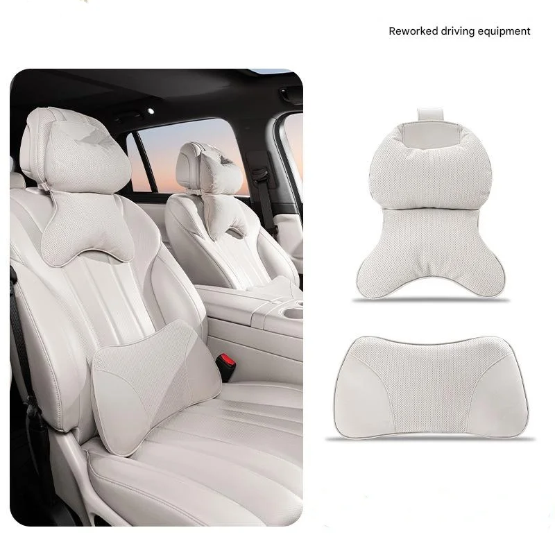 Car memory foam headrest and lumbar support cushion set