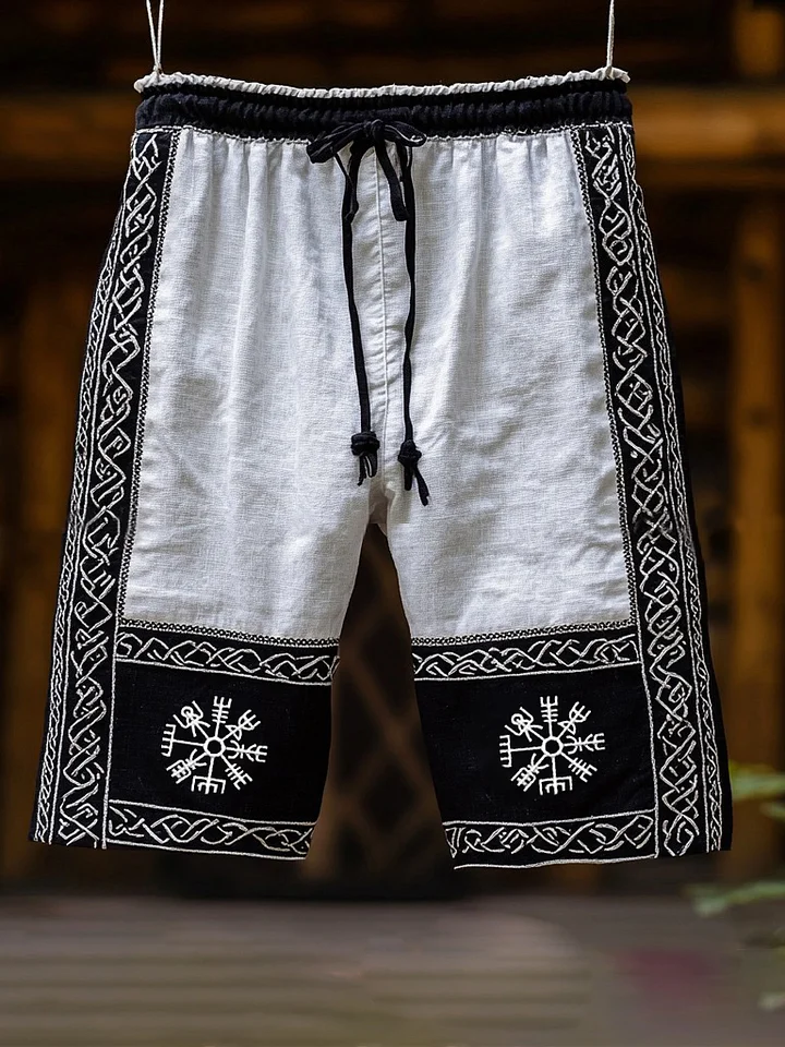 Men's Viking Runes Celtic Art Linen Shorts / Rvogue / Rvogue