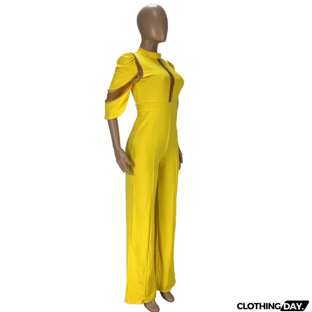 Fashion Net Yarn Patchwork Sexy Jumpsuit