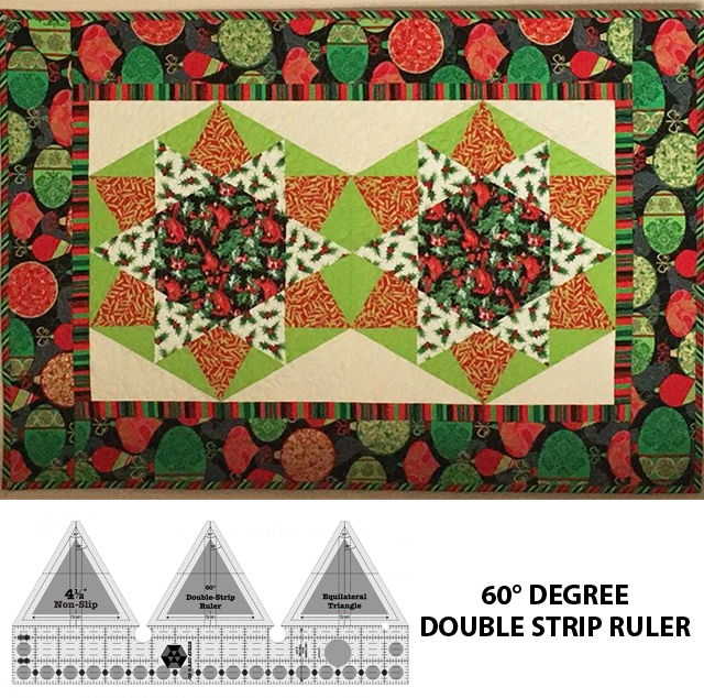 Lingouzi Double Diamond Quilt Ruler, 60 Degree Double Strip Ruler, Slotted Rulers for Quilting and Sewing, Double Strip Quilting Ruler Non-Slip