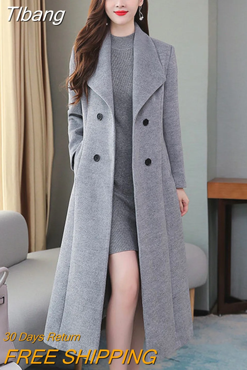 Tlbang Woolen Coat Coat Women Long New Slim Warm Windbreaker Winter Women Coat Warm 2023 Womens Winter Clothing Trench Coat