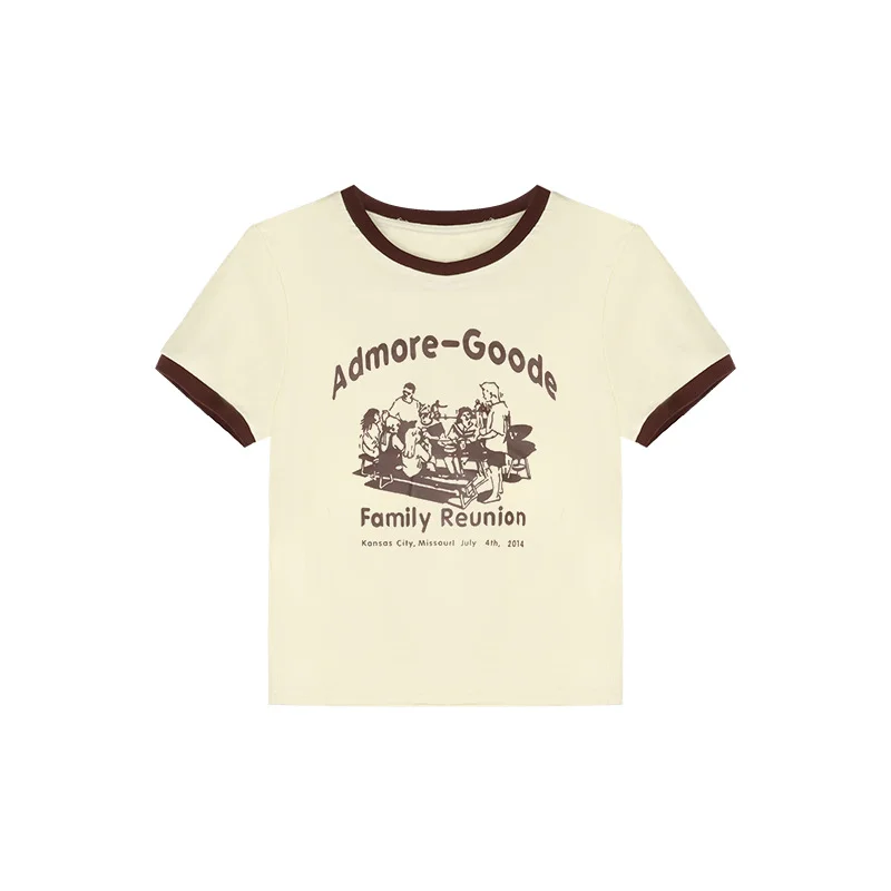 Brownm Brownm And Spicy Wind Letter Print T-Shirt Female 2024 Summer Slim Slim Short Color Round Collar Short-Sleeved Student Jacket