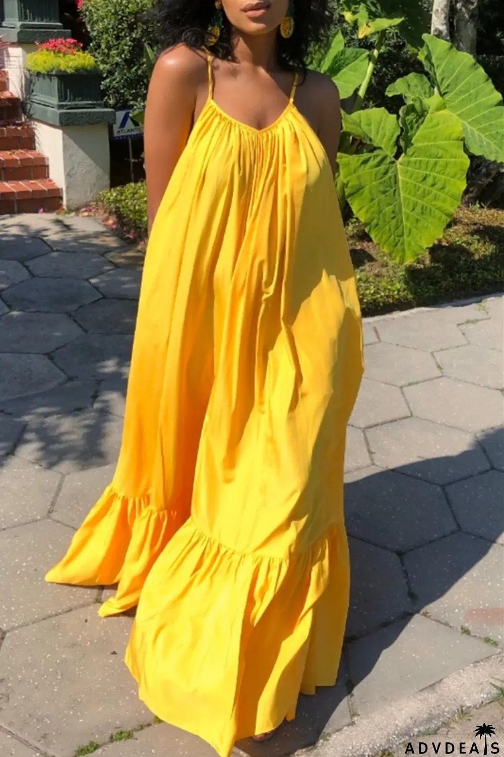 Dark Gray Sexy Casual Solid Backless Spaghetti Strap Loose Sling Dress