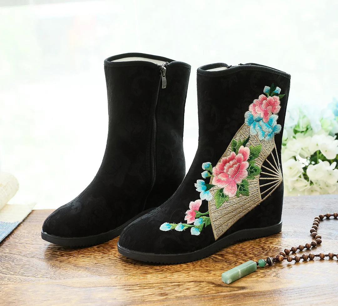 Breakj Breakj Boots Six Centimeters High Heel Ankle Boots Spring And Autumn Cloth Boots Women's Ankle Boots Embroidered Shoes Cloth Shoes Hanfu Shoes