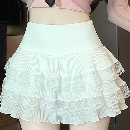 Tiered Lace Pleated Mini Skirt