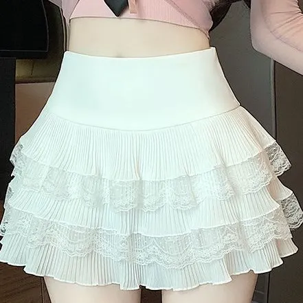 Tiered Lace Pleated Mini Skirt