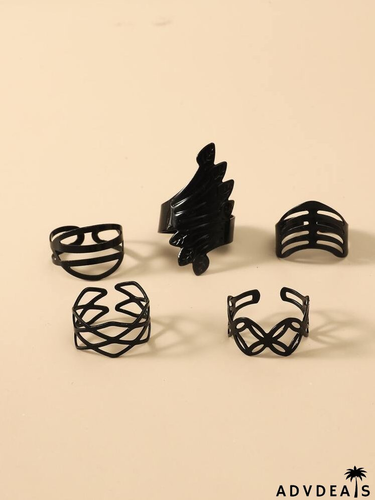 5pcs Hollow Out Geometric Shaped Ring