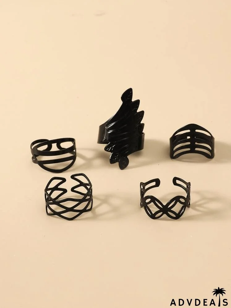 5pcs Hollow Out Geometric Shaped Ring