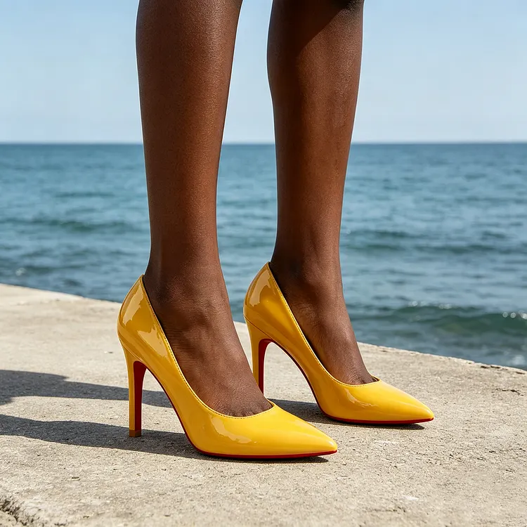 90mm Women's Pumps Red Bottoms Shoes Middle Heels Pointy Toe Dress Patent Stilettos VOCOSI VOCOSI