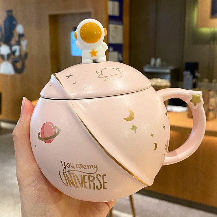 JOURNALSAY Planet mug with lid spoon creative household male mug ceramic cup