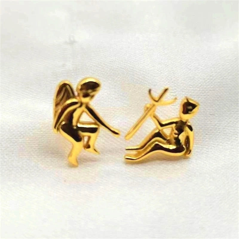 1 Pair 925 Sterling Silver Angel Demon Ear Studs