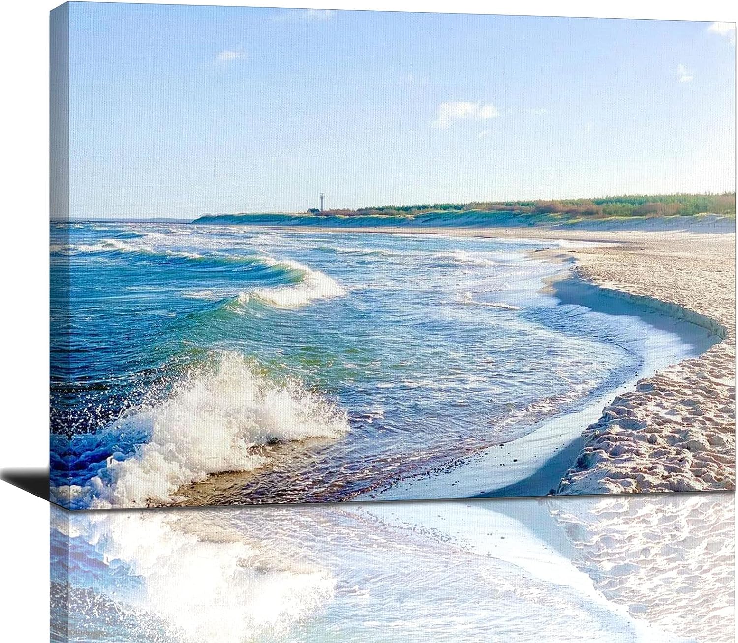 Abstract Beach Canvas Wall Art,Beach Ocean Waves Nature Pictures Stretched Canvas Wooden Framed for Living Room Bedroom and Office Wall Art.16x12 Inches, Framed