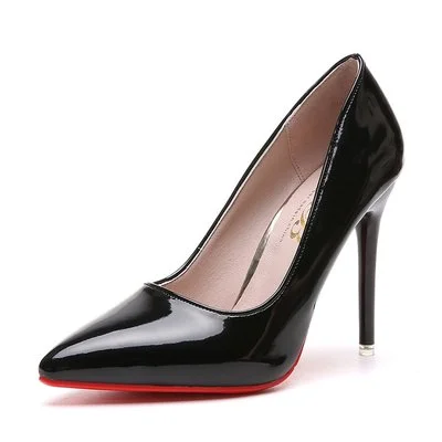 Yyvonne Color Small Fresh High Heels Patent Leather Stiletto Single Shoes Korean Sexy Pointed Pumps Black Professional Work Shoes