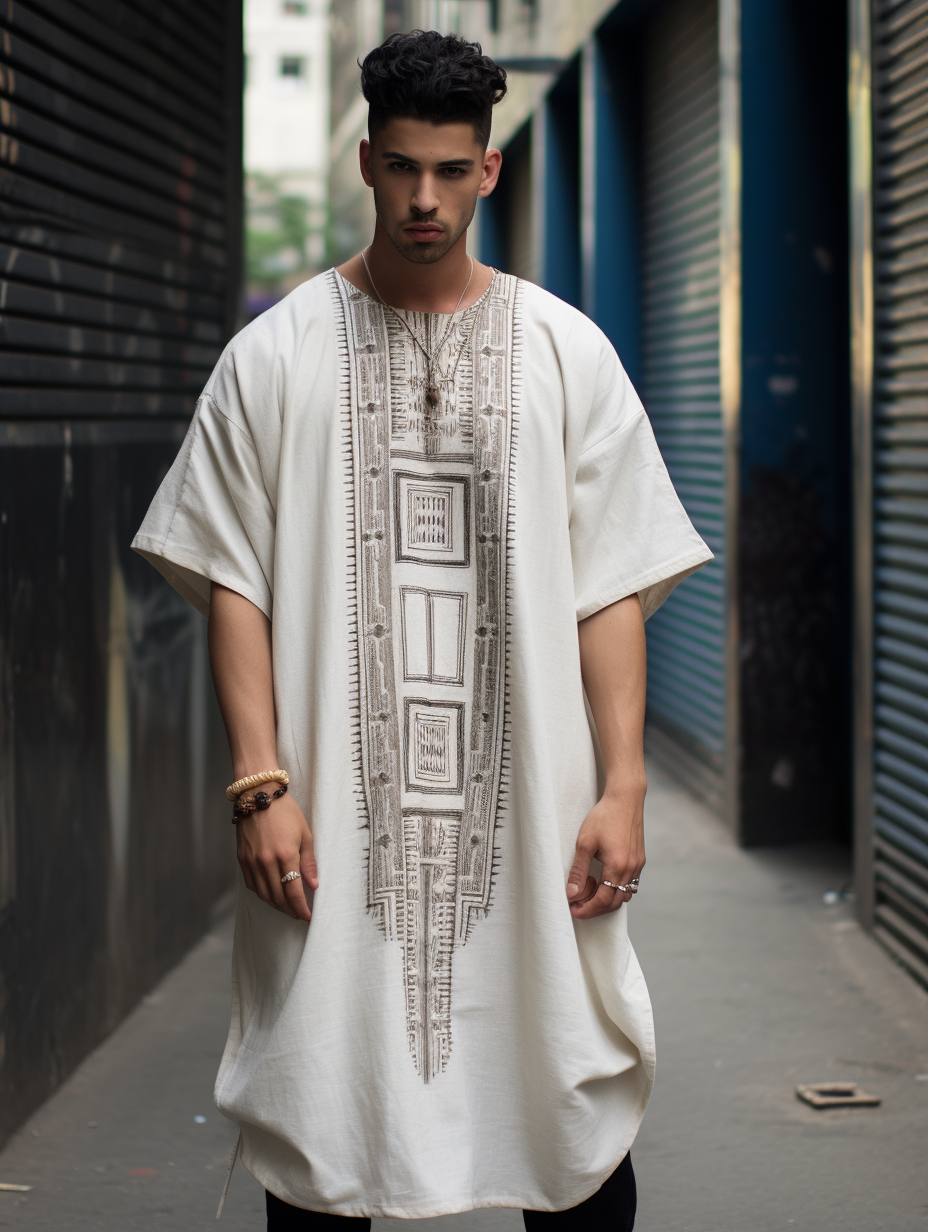 Grey Men Ethnic Kaftan Long Caftan