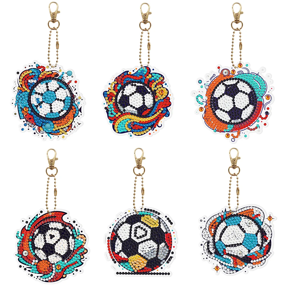 6pcs DIY Football Diamond Key Rings for Beginners Kids Adults(Double Sided)