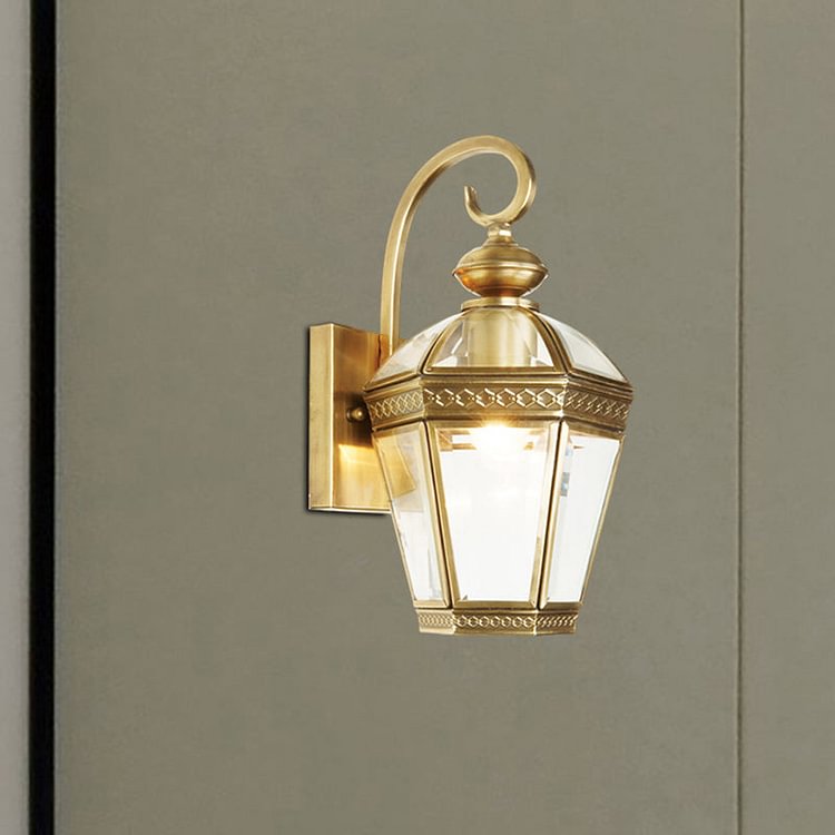 Geometric Metal Wall Sconce Traditional 1 Bulb Foyer Wall Mounted Light Fixture in Gold