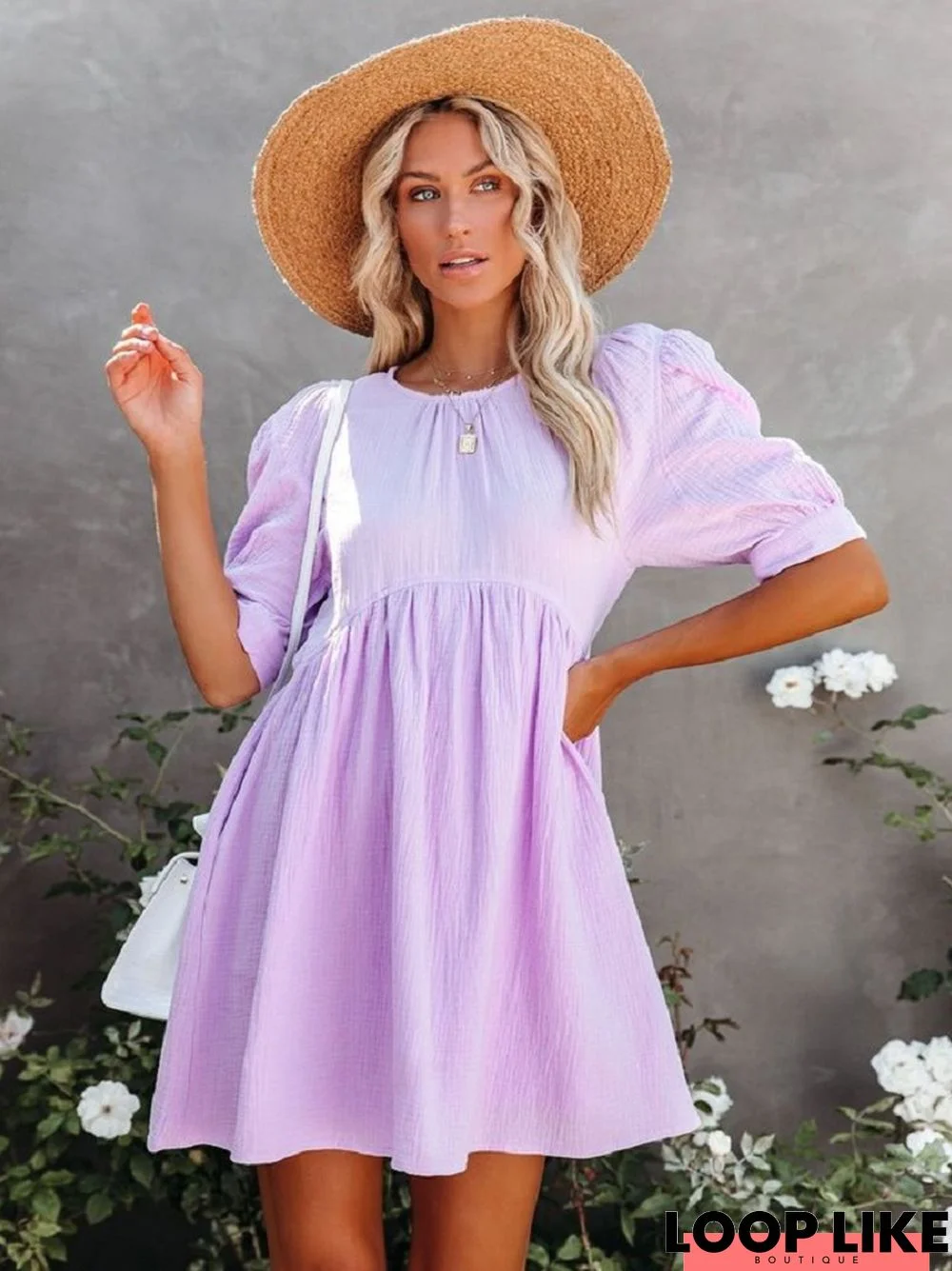 Fashion Solid Color Short Sleeve Dress