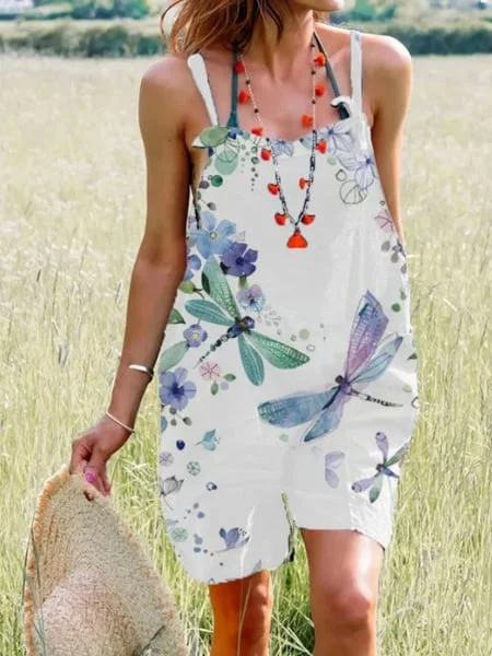 Women Dragonfly Printed Wide Leg Jumpsuit